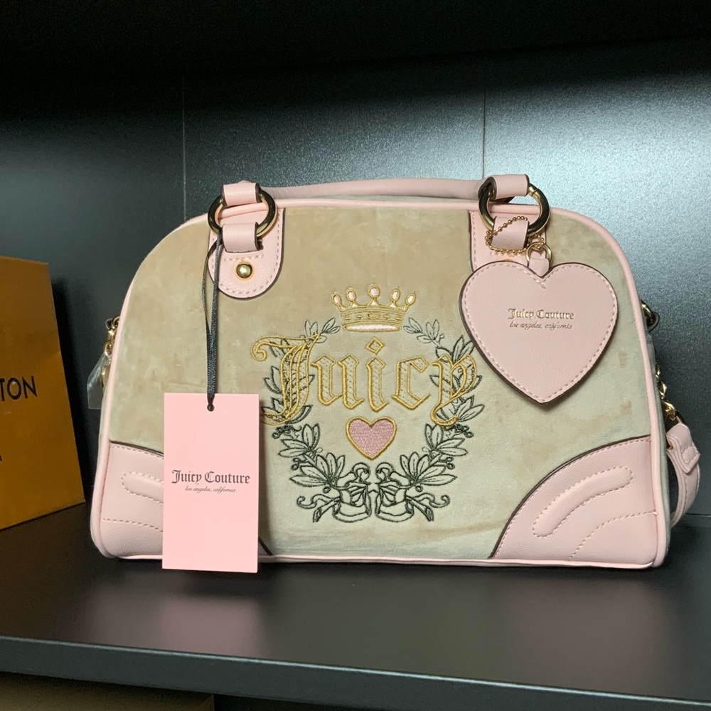 Juicy Couture Tan/Pink Velour Bowler Bag